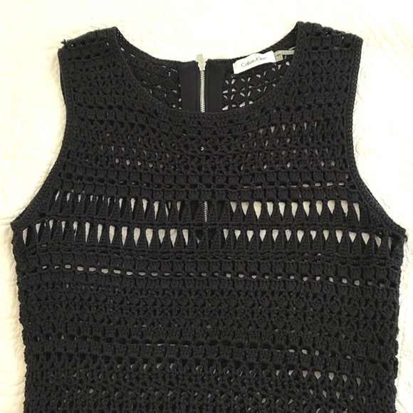 Calvin Klein Black Sleeveless Crochet Dress w/ Under Dress/ Size M - Picture 5 of 11